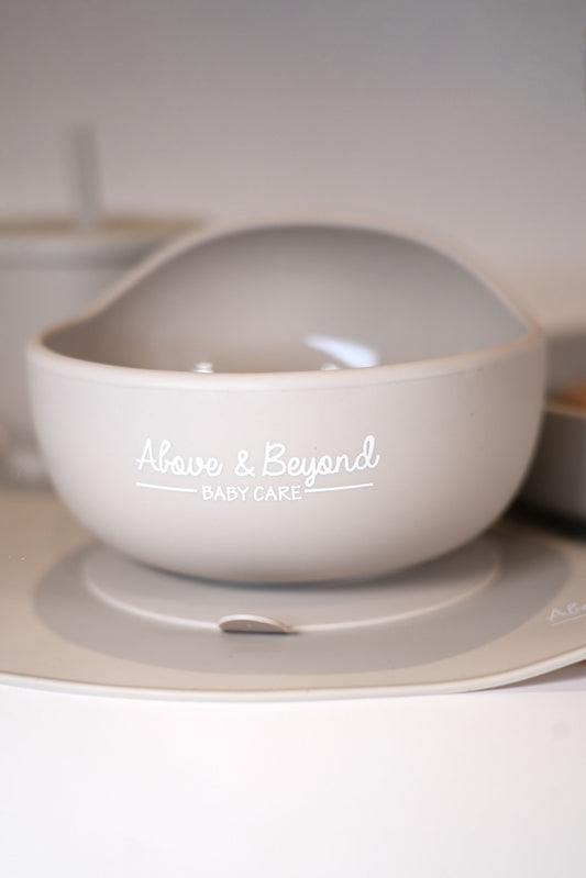 Baby Silicone Suction Bowl Pink & Grey